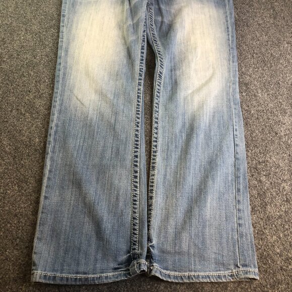 BKE Jeans Mens 33L 33x31 Blue Carter Bootcut Wester Faded Whiskering - Picture 2 of 11